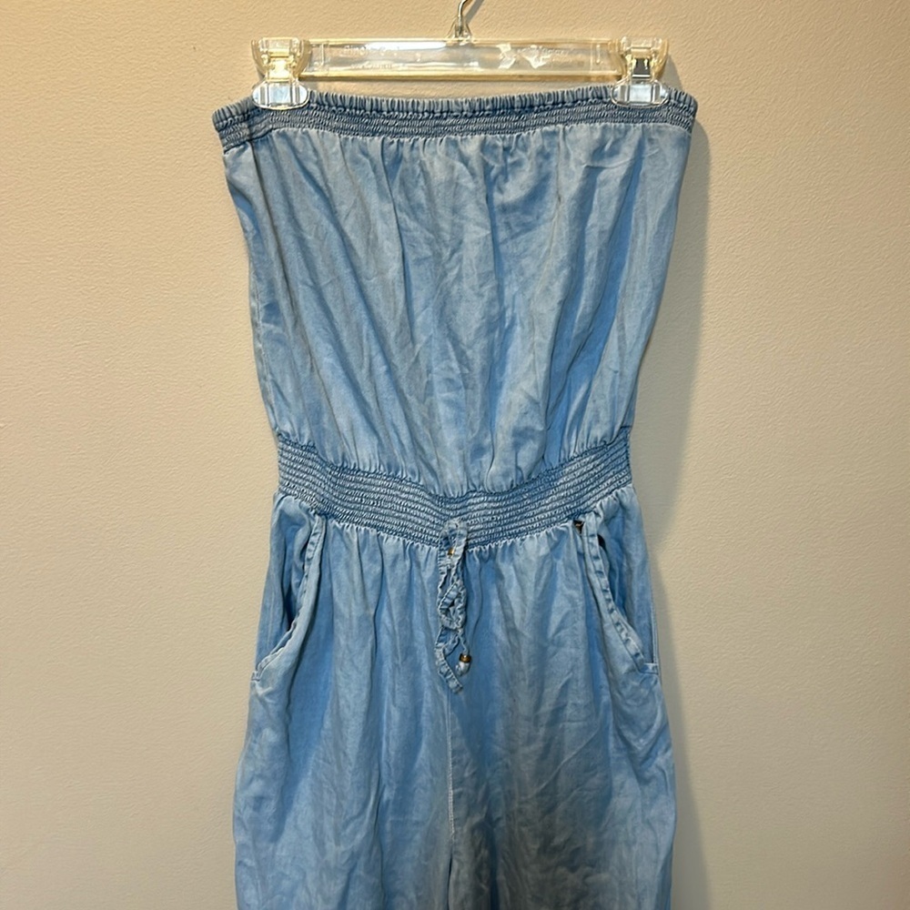 Guess Women’s Strapless Chambray Wide Leg Jumpsuit Size Small